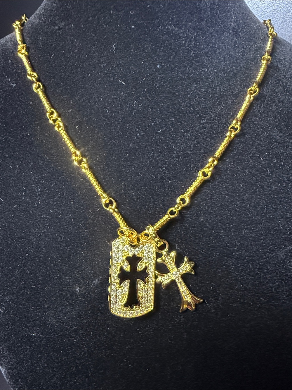 Gold Cross Pendant Necklace with Crystal Accents - Men Jewelry